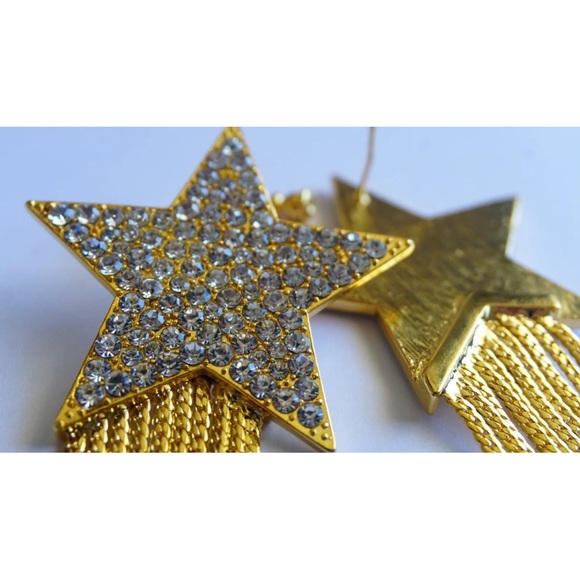 YSL SAINT LAURENT Gold Star earrings - studded with a tassel. Statement. - Picture 13 of 14